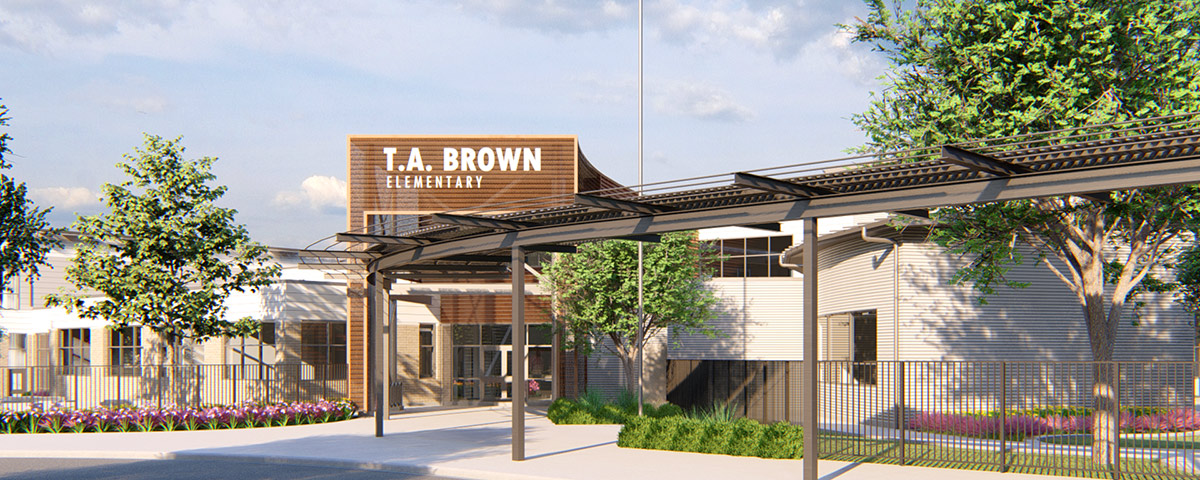 T.A. Brown Exterior Rendering with Trees